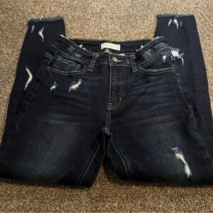 KanCan Signature Kurvy mid-rise ankle skinny Distressed Dark Blue Jeans size 25